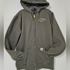 Carhartt Olive Green Zip-Up Hoodie | Embroidered Logo | Workwear Core